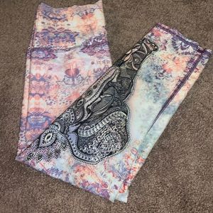 High waisted patterned elephant crop leggings S